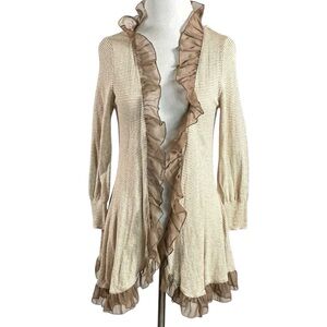 Anthropologie Guinevere Striped Ruffle Cardigan